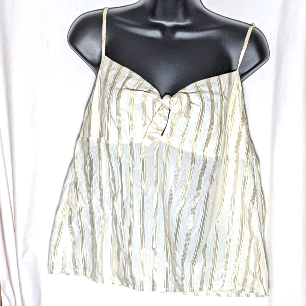 Victoria's Secret Metallic Gold & White Striped Camisole Cotton Blend L